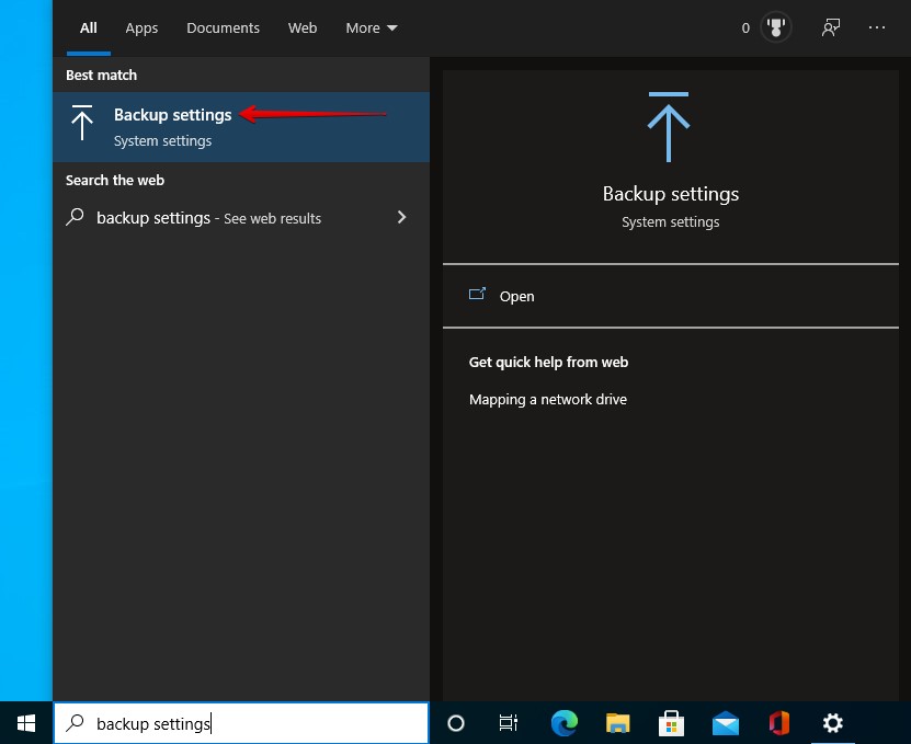 Opening backup settings.
