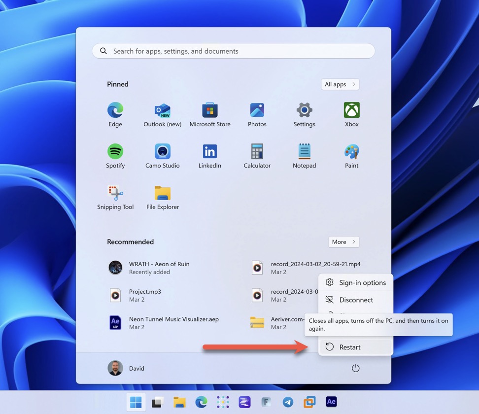 restart button windows